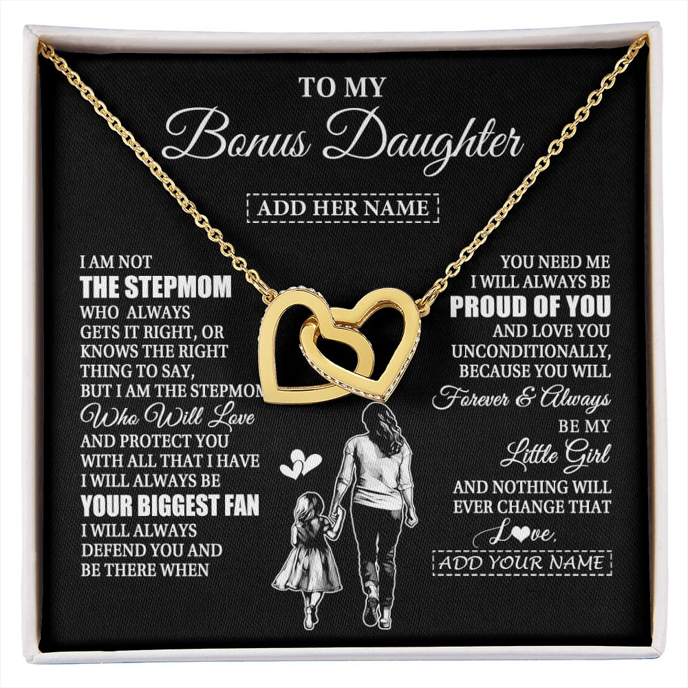 Interlocking Hearts Necklace 18K Yellow Gold Finish | 1 | Personalized To My Bonus Daughter Necklace From Stepmom Biggest Fan Birthday Gifts For Stepdaughter From Stepmother Christmas Custom Gift Box Message Card | siriusteestore.myshopify