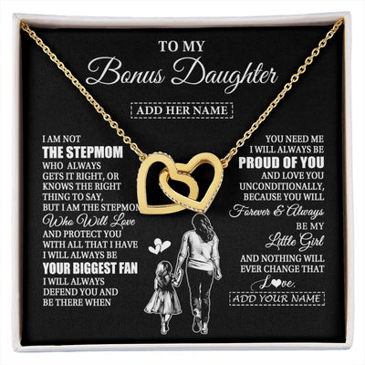 Interlocking Hearts Necklace 18K Yellow Gold Finish | 1 | Personalized To My Bonus Daughter Necklace From Stepmom Biggest Fan Birthday Gifts For Stepdaughter From Stepmother Christmas Custom Gift Box Message Card | siriusteestore.myshopify