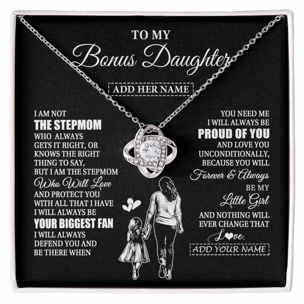 Love Knot Necklace 14K White Gold Finish | 1 | Personalized To My Bonus Daughter Necklace From Stepmom Biggest Fan Birthday Gifts For Stepdaughter From Stepmother Christmas Custom Gift Box Message Card | siriusteestore.myshopify