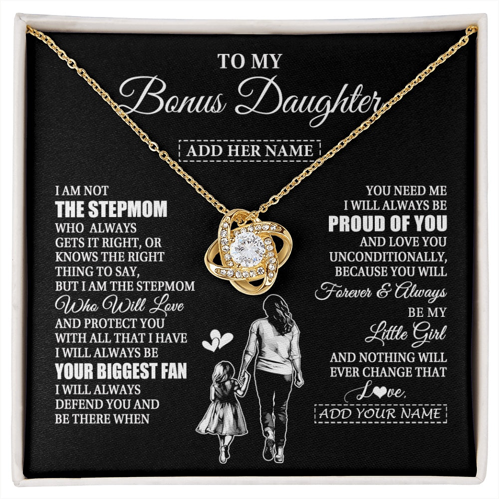 Love Knot Necklace 18K Yellow Gold Finish | 1 | Personalized To My Bonus Daughter Necklace From Stepmom Biggest Fan Birthday Gifts For Stepdaughter From Stepmother Christmas Custom Gift Box Message Card | siriusteestore.myshopify