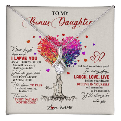 Alluring Beauty Necklace 14K White Gold Finish | 1 | Personalized To My Bonus Daughter Necklace From Stepmom Colorful Tree Never Forget I Love You Stepdaughter Birthday Christmas Customized Gift Box Message Card | siriusteestore