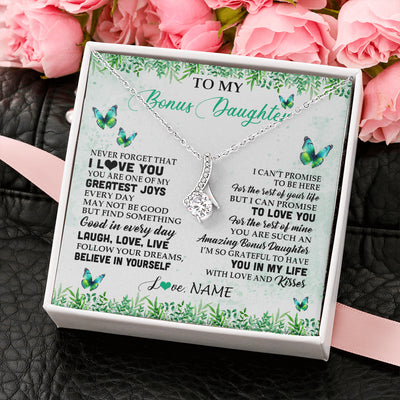 Alluring Beauty Necklace 14K White Gold Finish | 2 | Personalized To My Bonus Daughter Necklace From Stepmom Dad Butterfly Laugh Love Live Birthday Motivational Quote Christmas Customized Gift Box Message Card | siriusteestore