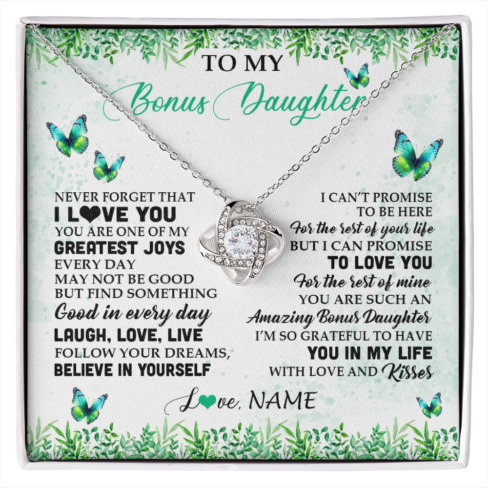 Love Knot Necklace 14K White Gold Finish | 1 | Personalized To My Bonus Daughter Necklace From Stepmom Dad Butterfly Laugh Love Live Birthday Motivational Quote Christmas Customized Gift Box Message Card | siriusteestore