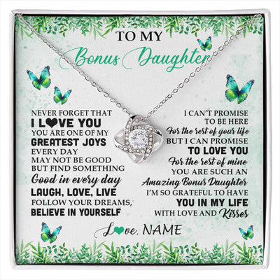 Love Knot Necklace 14K White Gold Finish | 1 | Personalized To My Bonus Daughter Necklace From Stepmom Dad Butterfly Laugh Love Live Birthday Motivational Quote Christmas Customized Gift Box Message Card | siriusteestore