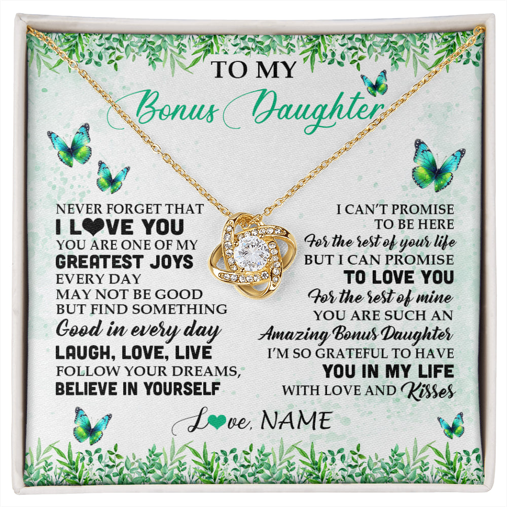 Love Knot Necklace 18K Yellow Gold Finish | 1 | Personalized To My Bonus Daughter Necklace From Stepmom Dad Butterfly Laugh Love Live Birthday Motivational Quote Christmas Customized Gift Box Message Card | siriusteestore
