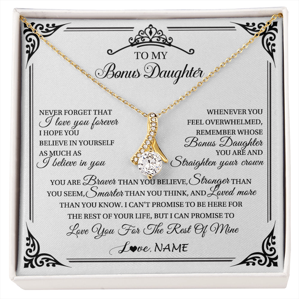 Alluring Beauty Necklace 18K Yellow Gold Finish | 1 | Personalized To My Bonus Daughter Necklace From Stepmom Dad I Love You Forever Stepddaughter Birthday Valentines Day Christmas Customized Gift Box Message Card | siriusteestore