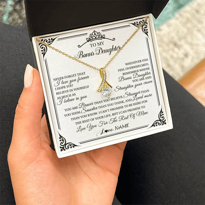 Alluring Beauty Necklace 18K Yellow Gold Finish | 2 | Personalized To My Bonus Daughter Necklace From Stepmom Dad I Love You Forever Stepddaughter Birthday Valentines Day Christmas Customized Gift Box Message Card | siriusteestore