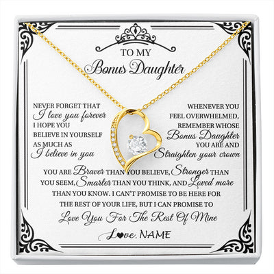 Forever Love Necklace 18K Yellow Gold Finish | 1 | Personalized To My Bonus Daughter Necklace From Stepmom Dad I Love You Forever Stepddaughter Birthday Valentines Day Christmas Customized Gift Box Message Card | siriusteestore