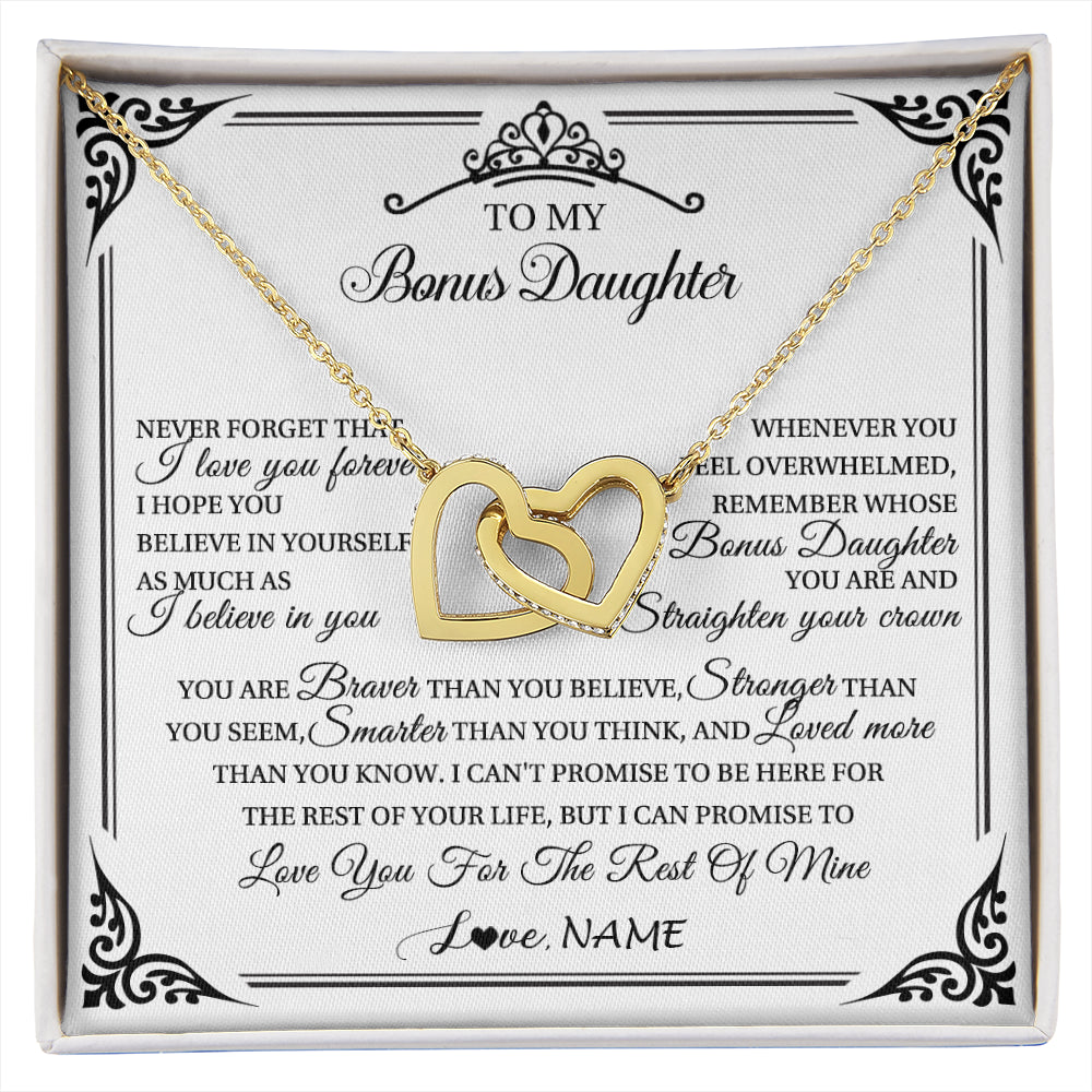 Interlocking Hearts Necklace 18K Yellow Gold Finish | 1 | Personalized To My Bonus Daughter Necklace From Stepmom Dad I Love You Forever Stepddaughter Birthday Valentines Day Christmas Customized Gift Box Message Card | siriusteestore