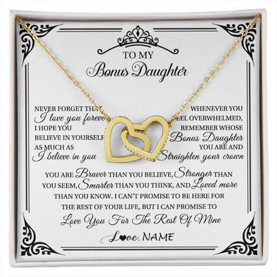 Interlocking Hearts Necklace 18K Yellow Gold Finish | 1 | Personalized To My Bonus Daughter Necklace From Stepmom Dad I Love You Forever Stepddaughter Birthday Valentines Day Christmas Customized Gift Box Message Card | siriusteestore