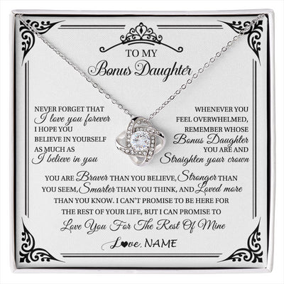 Love Knot Necklace 14K White Gold Finish | 1 | Personalized To My Bonus Daughter Necklace From Stepmom Dad I Love You Forever Stepddaughter Birthday Valentines Day Christmas Customized Gift Box Message Card | siriusteestore