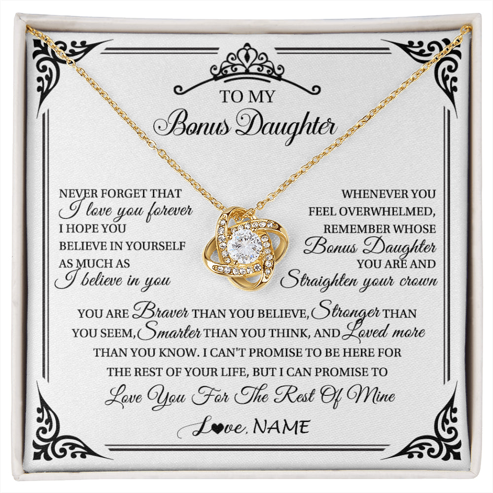 Love Knot Necklace 18K Yellow Gold Finish | 1 | Personalized To My Bonus Daughter Necklace From Stepmom Dad I Love You Forever Stepddaughter Birthday Valentines Day Christmas Customized Gift Box Message Card | siriusteestore