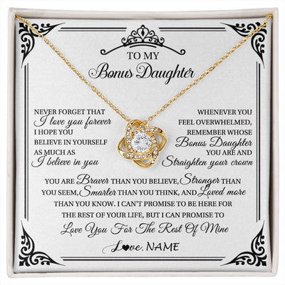 Love Knot Necklace 18K Yellow Gold Finish | 1 | Personalized To My Bonus Daughter Necklace From Stepmom Dad I Love You Forever Stepddaughter Birthday Valentines Day Christmas Customized Gift Box Message Card | siriusteestore
