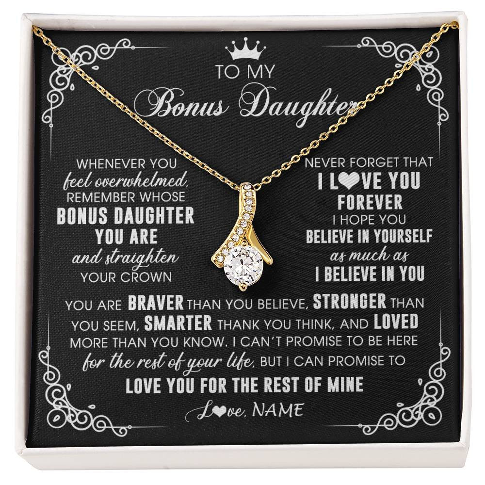 Alluring Beauty Necklace 18K Yellow Gold Finish | 1 | Personalized To My Bonus Daughter Necklace From Stepmom Dad Inspirational Strength Bonus Daughter Birthday Gifts Christmas Customized Gift Box Message Card | siriusteestore