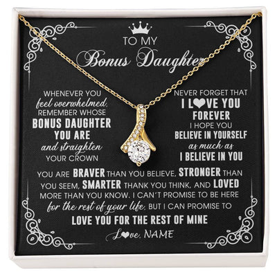 Alluring Beauty Necklace 18K Yellow Gold Finish | 1 | Personalized To My Bonus Daughter Necklace From Stepmom Dad Inspirational Strength Bonus Daughter Birthday Gifts Christmas Customized Gift Box Message Card | siriusteestore