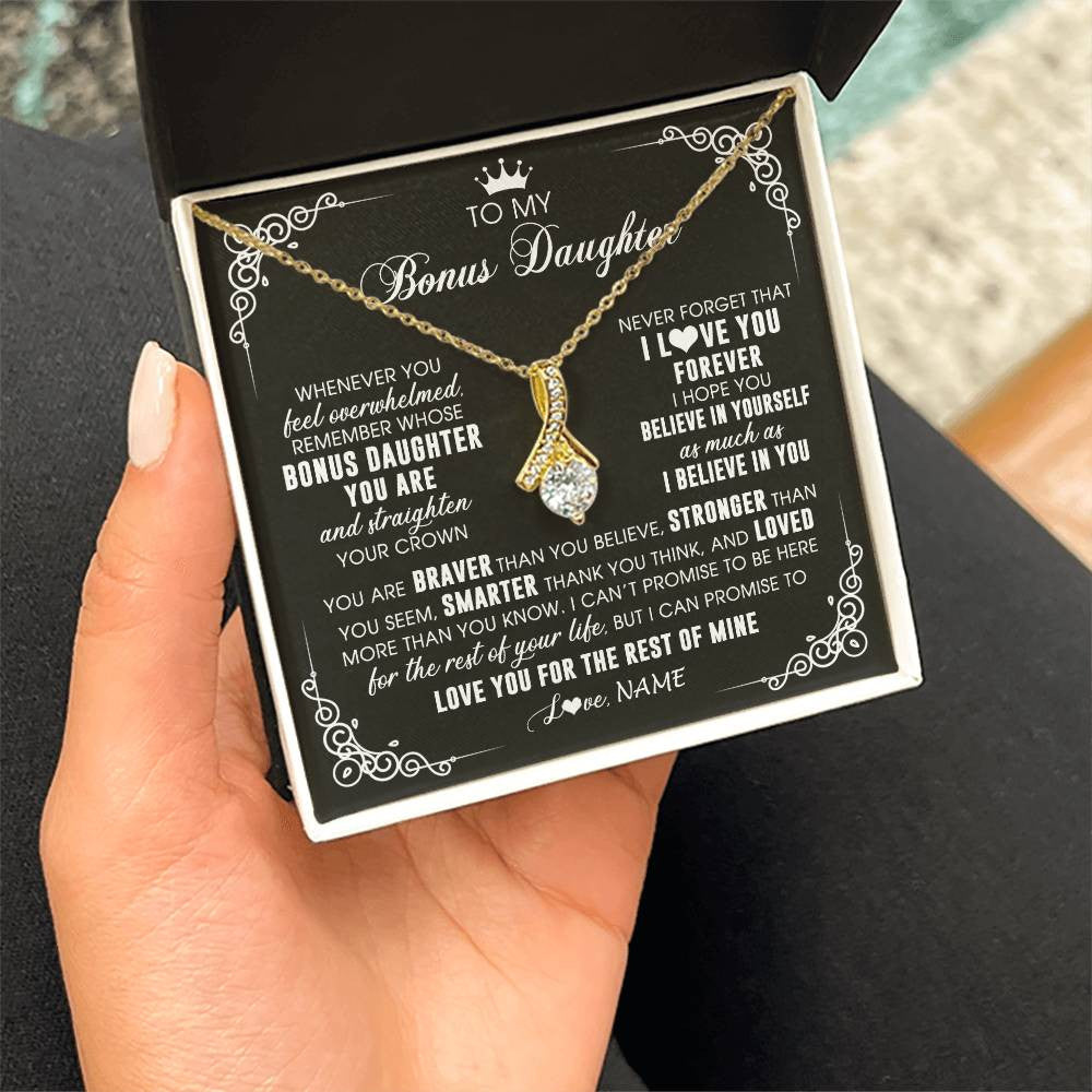 Alluring Beauty Necklace 18K Yellow Gold Finish | 2 | Personalized To My Bonus Daughter Necklace From Stepmom Dad Inspirational Strength Bonus Daughter Birthday Gifts Christmas Customized Gift Box Message Card | siriusteestore