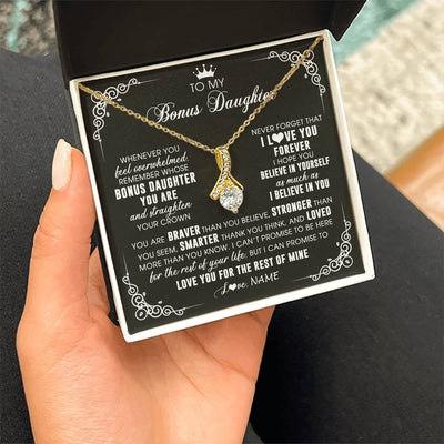 Alluring Beauty Necklace 18K Yellow Gold Finish | 2 | Personalized To My Bonus Daughter Necklace From Stepmom Dad Inspirational Strength Bonus Daughter Birthday Gifts Christmas Customized Gift Box Message Card | siriusteestore