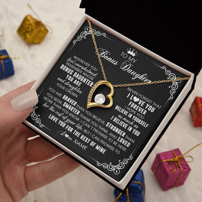 Forever Love Necklace 18K Yellow Gold Finish | 2 | Personalized To My Bonus Daughter Necklace From Stepmom Dad Inspirational Strength Bonus Daughter Birthday Gifts Christmas Customized Gift Box Message Card | siriusteestore