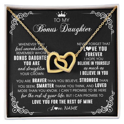 Interlocking Hearts Necklace 18K Yellow Gold Finish | 1 | Personalized To My Bonus Daughter Necklace From Stepmom Dad Inspirational Strength Bonus Daughter Birthday Gifts Christmas Customized Gift Box Message Card | siriusteestore