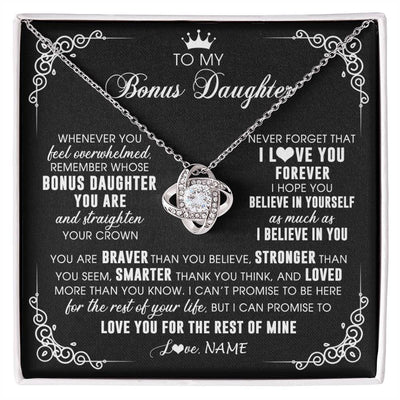 Love Knot Necklace 14K White Gold Finish | 1 | Personalized To My Bonus Daughter Necklace From Stepmom Dad Inspirational Strength Bonus Daughter Birthday Gifts Christmas Customized Gift Box Message Card | siriusteestore