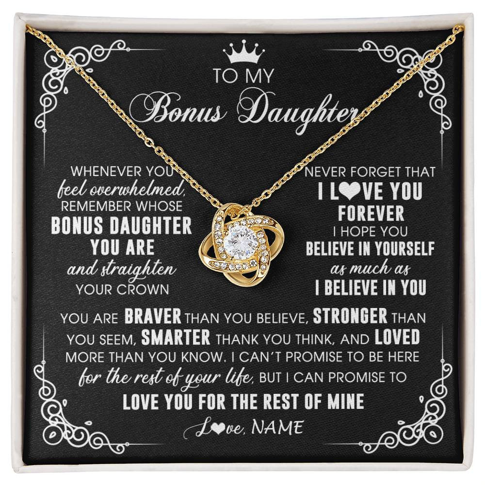 Love Knot Necklace 18K Yellow Gold Finish | 1 | Personalized To My Bonus Daughter Necklace From Stepmom Dad Inspirational Strength Bonus Daughter Birthday Gifts Christmas Customized Gift Box Message Card | siriusteestore