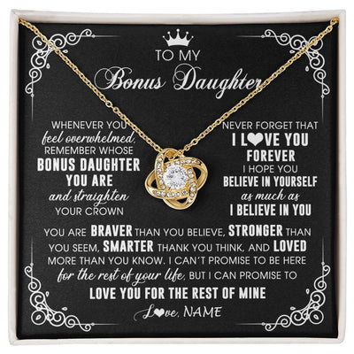 Love Knot Necklace 18K Yellow Gold Finish | 1 | Personalized To My Bonus Daughter Necklace From Stepmom Dad Inspirational Strength Bonus Daughter Birthday Gifts Christmas Customized Gift Box Message Card | siriusteestore