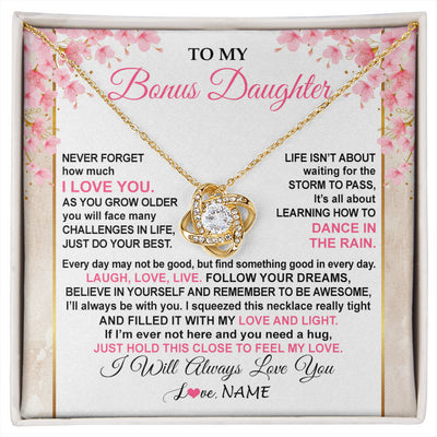 Love Knot Necklace 18K Yellow Gold Finish | 1 | Personalized To My Bonus Daughter Necklace From Stepmom Inspirational I Love You Stepddaughter Birthday Graduation Christmas Customized Gift Box Message Card | siriusteestore
