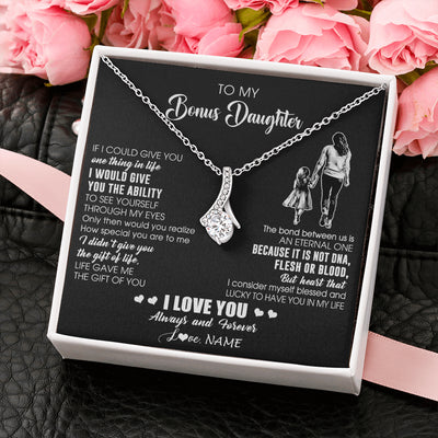 Alluring Beauty Necklace 14K White Gold Finish | 2 | Personalized To My Bonus Daughter Necklace From Stepmom It Is Not DNA I Love You Birthday Gifts Meaningful Christmas Customized Gift Box Message Card | siriusteestore