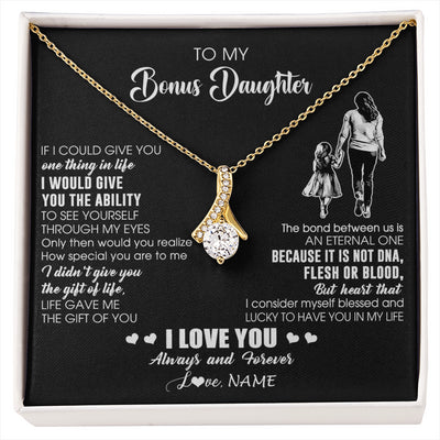 Alluring Beauty Necklace 18K Yellow Gold Finish | 1 | Personalized To My Bonus Daughter Necklace From Stepmom It Is Not DNA I Love You Birthday Gifts Meaningful Christmas Customized Gift Box Message Card | siriusteestore