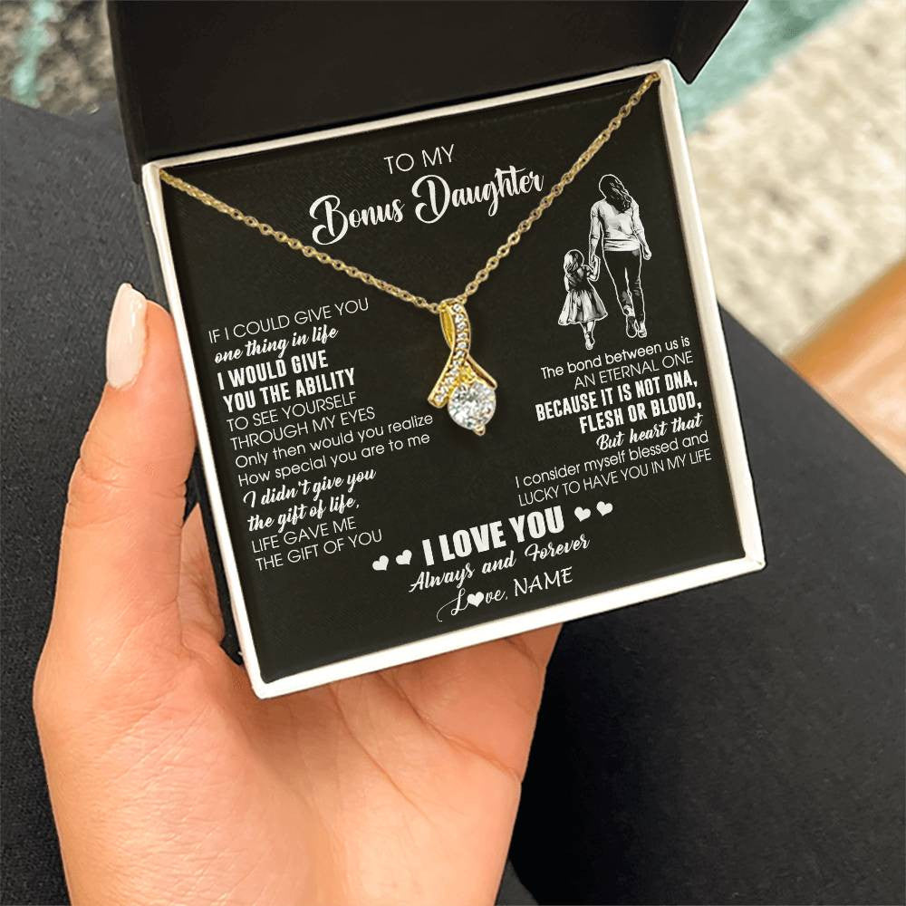 Alluring Beauty Necklace 18K Yellow Gold Finish | 2 | Personalized To My Bonus Daughter Necklace From Stepmom It Is Not DNA I Love You Birthday Gifts Meaningful Christmas Customized Gift Box Message Card | siriusteestore