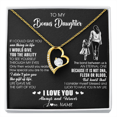 Forever Love Necklace 18K Yellow Gold Finish | 1 | Personalized To My Bonus Daughter Necklace From Stepmom It Is Not DNA I Love You Birthday Gifts Meaningful Christmas Customized Gift Box Message Card | siriusteestore