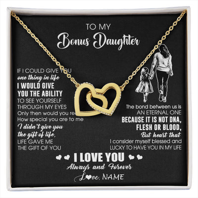 Interlocking Hearts Necklace 18K Yellow Gold Finish | 1 | Personalized To My Bonus Daughter Necklace From Stepmom It Is Not DNA I Love You Birthday Gifts Meaningful Christmas Customized Gift Box Message Card | siriusteestore
