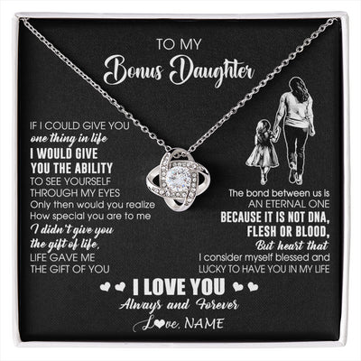 Love Knot Necklace 14K White Gold Finish | 1 | Personalized To My Bonus Daughter Necklace From Stepmom It Is Not DNA I Love You Birthday Gifts Meaningful Christmas Customized Gift Box Message Card | siriusteestore
