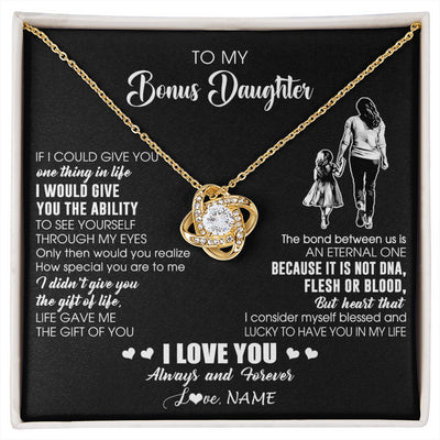 Love Knot Necklace 18K Yellow Gold Finish | 1 | Personalized To My Bonus Daughter Necklace From Stepmom It Is Not DNA I Love You Birthday Gifts Meaningful Christmas Customized Gift Box Message Card | siriusteestore