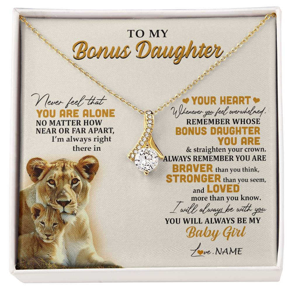 Alluring Beauty Necklace 18K Yellow Gold Finish | 1 | Personalized To My Bonus Daughter Necklace From Stepmom Lion Never Feel You Are Alone Great Stepdaughter Birthday Christmas Customized Gift Box Message Card | siriusteestore