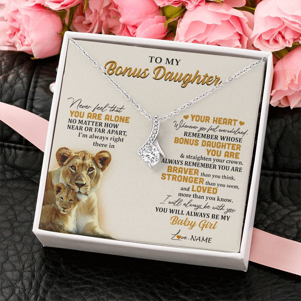 Alluring Beauty Necklace 14K White Gold Finish | 2 | Personalized To My Bonus Daughter Necklace From Stepmom Lion Never Feel You Are Alone Great Stepdaughter Birthday Christmas Customized Gift Box Message Card | siriusteestore
