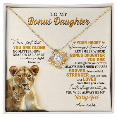 Love Knot Necklace 18K Yellow Gold Finish | 1 | Personalized To My Bonus Daughter Necklace From Stepmom Lion Never Feel You Are Alone Great Stepdaughter Birthday Christmas Customized Gift Box Message Card | siriusteestore