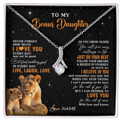 Alluring Beauty Necklace 14K White Gold Finish | 1 | Personalized To My Bonus Daughter Necklace From Stepmom Live Laugh Love Lion Stepdaughter Birthday Gifts Positive Christmas Customized Gift Box Message Card | siriusteestore