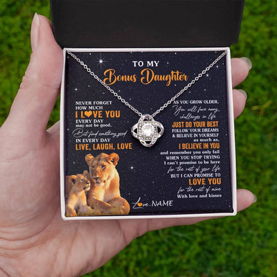 Love Knot Necklace 14K White Gold Finish | 2 | Personalized To My Bonus Daughter Necklace From Stepmom Live Laugh Love Lion Stepdaughter Birthday Gifts Positive Christmas Customized Gift Box Message Card | siriusteestore