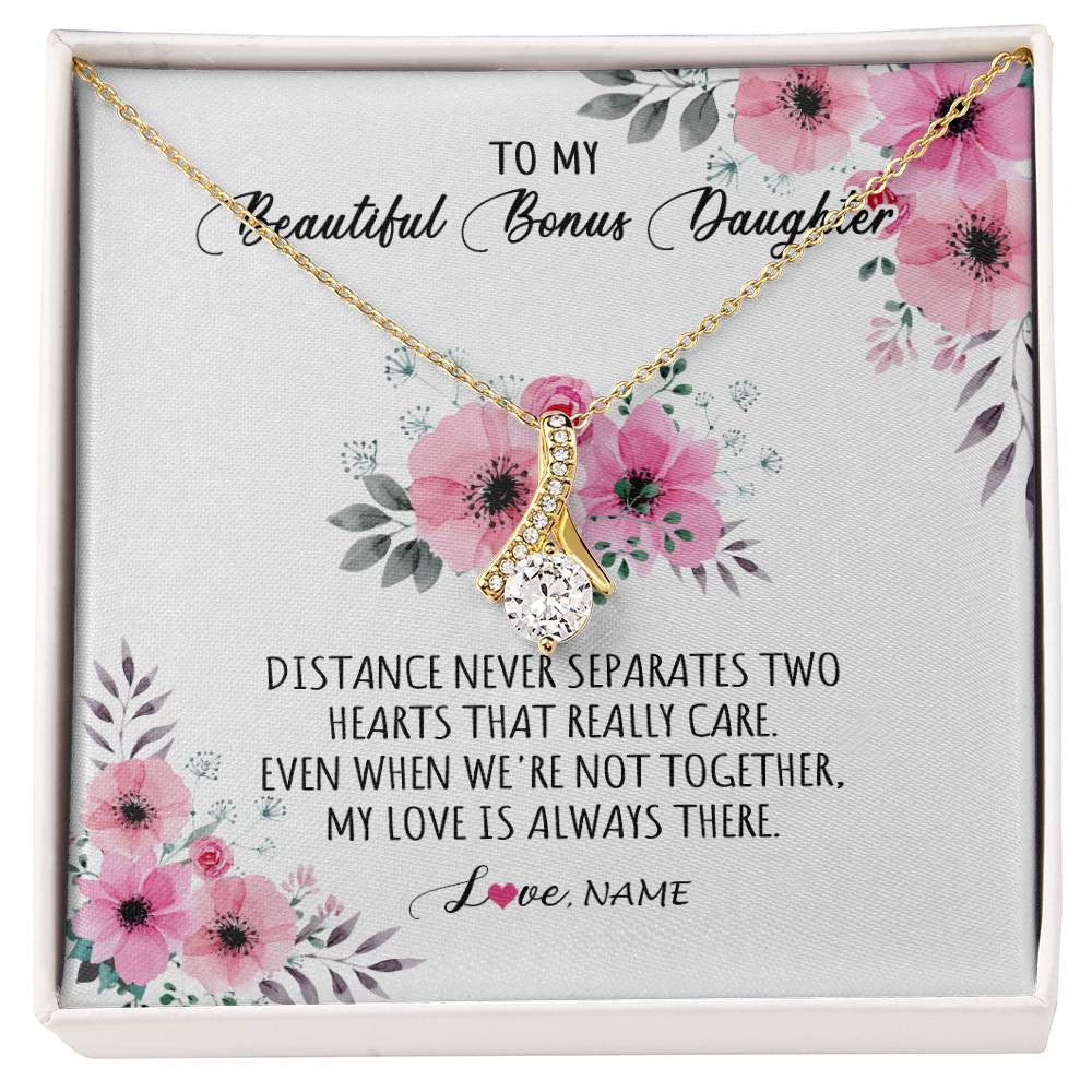 Alluring Beauty Necklace 18K Yellow Gold Finish | Personalized To My Bonus Daughter Necklace From Stepmom My Love Is Always There Stepdaughter Birthday Graduation Christmas Customized Gift Box Message Card | siriusteestore