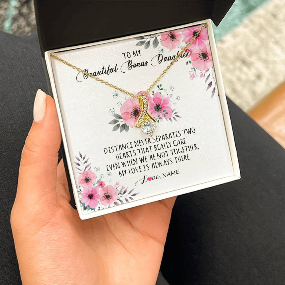 Alluring Beauty Necklace 18K Yellow Gold Finish | Personalized To My Bonus Daughter Necklace From Stepmom My Love Is Always There Stepdaughter Birthday Graduation Christmas Customized Gift Box Message Card | siriusteestore