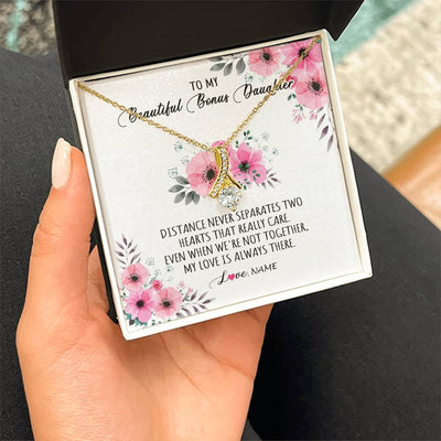 Alluring Beauty Necklace 18K Yellow Gold Finish | Personalized To My Bonus Daughter Necklace From Stepmom My Love Is Always There Stepdaughter Birthday Graduation Christmas Customized Gift Box Message Card | siriusteestore