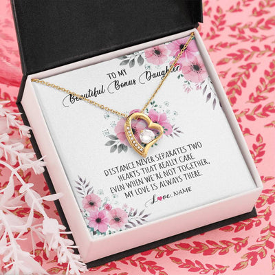 Forever Love Necklace 18K Yellow Gold Finish | Personalized To My Bonus Daughter Necklace From Stepmom My Love Is Always There Stepdaughter Birthday Graduation Christmas Customized Gift Box Message Card | siriusteestore