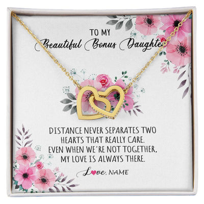 Interlocking Hearts Necklace 18K Yellow Gold Finish | Personalized To My Bonus Daughter Necklace From Stepmom My Love Is Always There Stepdaughter Birthday Graduation Christmas Customized Gift Box Message Card | siriusteestore