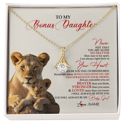Alluring Beauty Necklace 18K Yellow Gold Finish | 1 | Personalized To My Bonus Daughter Necklace From Stepmom Never Feel You Are Alone Lion Stepdaughter Birthday Christmas Customized Gift Box Message Card | siriusteestore