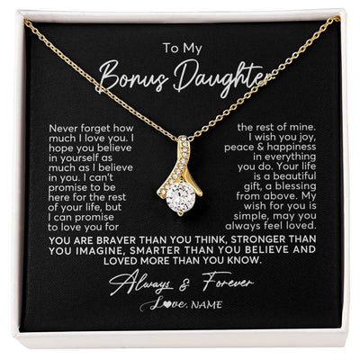 Alluring Beauty Necklace 18K Yellow Gold Finish | Personalized To My Bonus Daughter Necklace From Stepmom Never Forget How Much I Love You Stepdaughter Birthday Christmas Customized Gift Box Message Card | siriusteestore