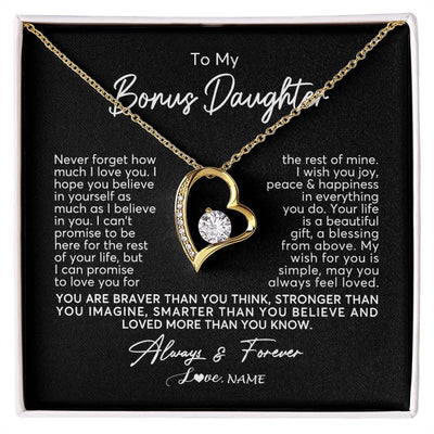 Forever Love Necklace 18K Yellow Gold Finish | Personalized To My Bonus Daughter Necklace From Stepmom Never Forget How Much I Love You Stepdaughter Birthday Christmas Customized Gift Box Message Card | siriusteestore