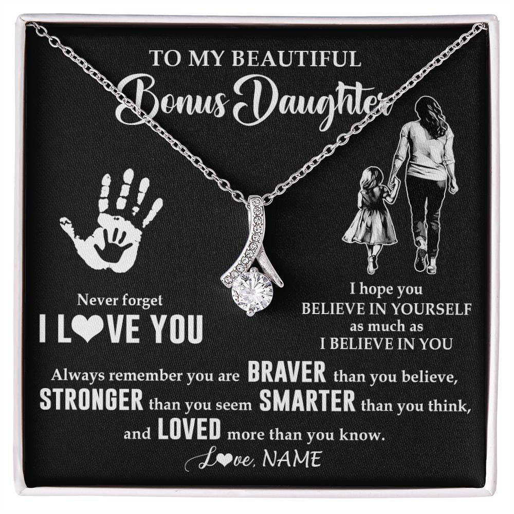 Alluring Beauty Necklace 14K White Gold Finish | 1 | Personalized To My Bonus Daughter Necklace From Stepmom Never Forget I Love You Stepdaughter Birthday Christmas Graduation Customized Gift Box Message Card | siriusteestore