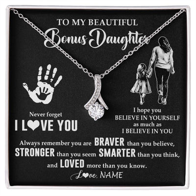 Alluring Beauty Necklace 14K White Gold Finish | 1 | Personalized To My Bonus Daughter Necklace From Stepmom Never Forget I Love You Stepdaughter Birthday Christmas Graduation Customized Gift Box Message Card | siriusteestore