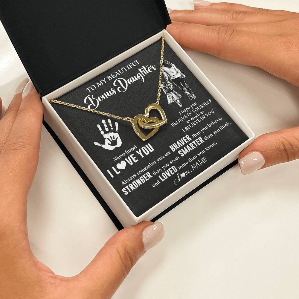 Interlocking Hearts Necklace 18K Yellow Gold Finish | 2 | Personalized To My Bonus Daughter Necklace From Stepmom Never Forget I Love You Stepdaughter Birthday Christmas Graduation Customized Gift Box Message Card | siriusteestore